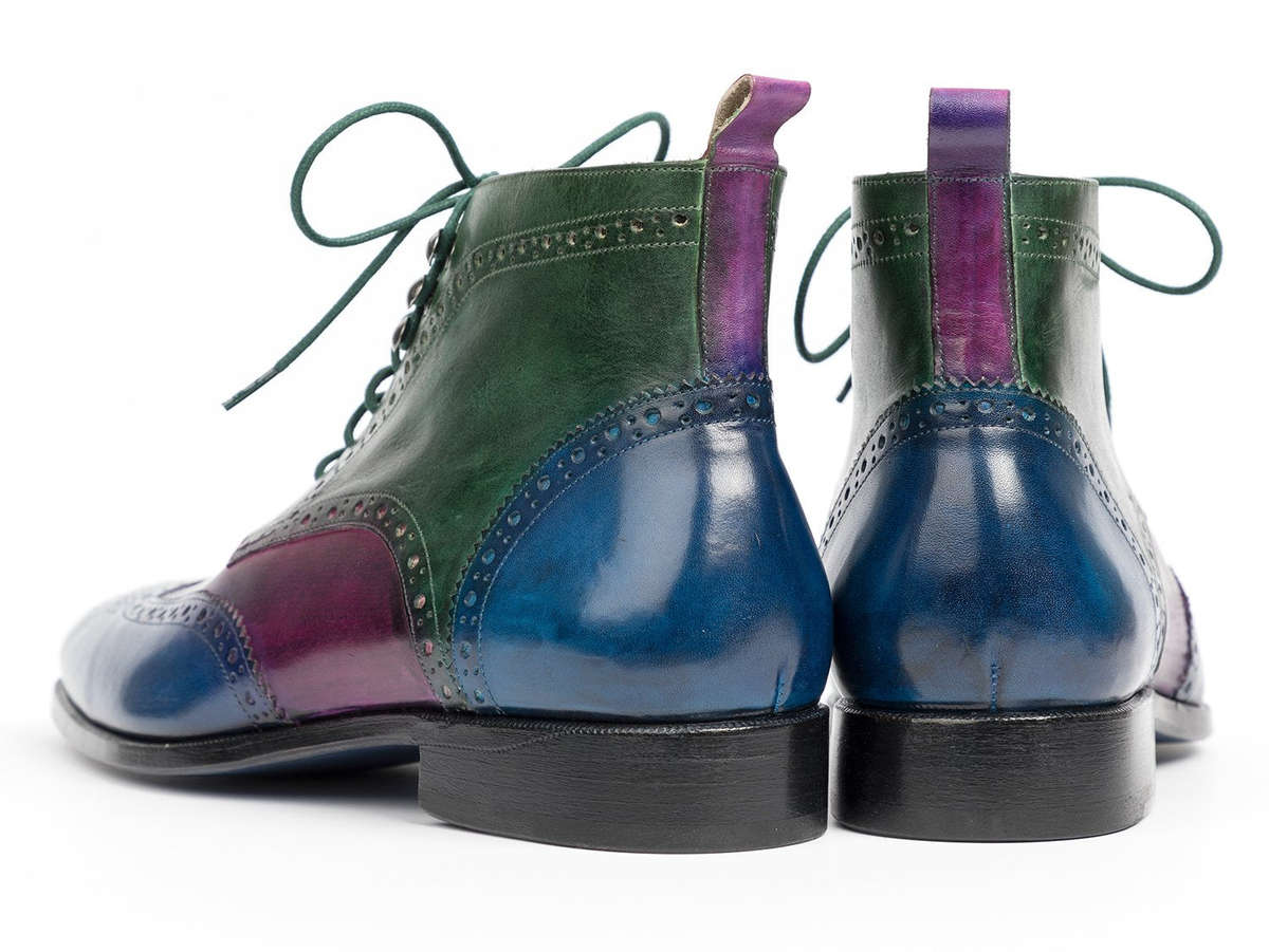 Paul Parkman Wingtip Ankle Boots Three Tone Blue Purple Green (ID#777-BLU-PRP) - EU 41 - US 8 / 8.5