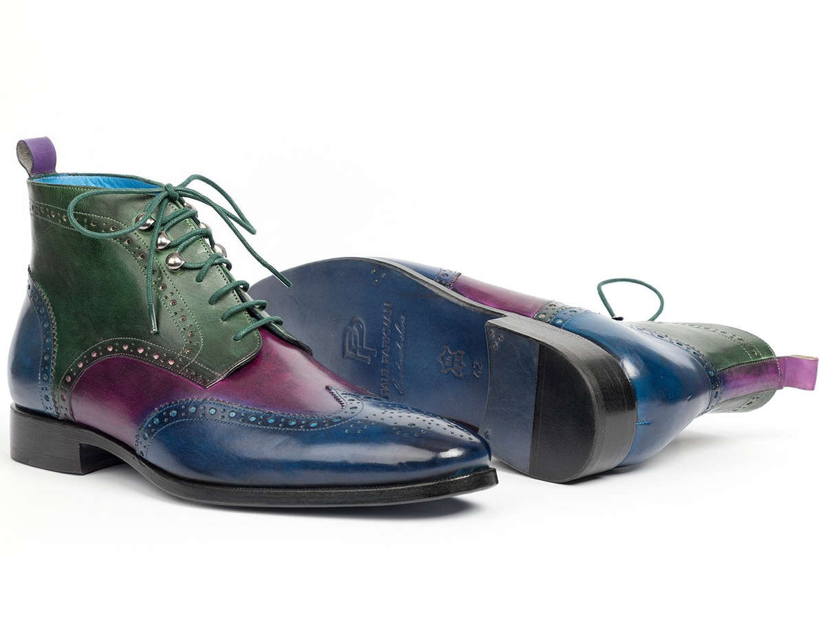 Paul Parkman Wingtip Ankle Boots Three Tone Blue Purple Green (ID#777-BLU-PRP) - EU 41 - US 8 / 8.5