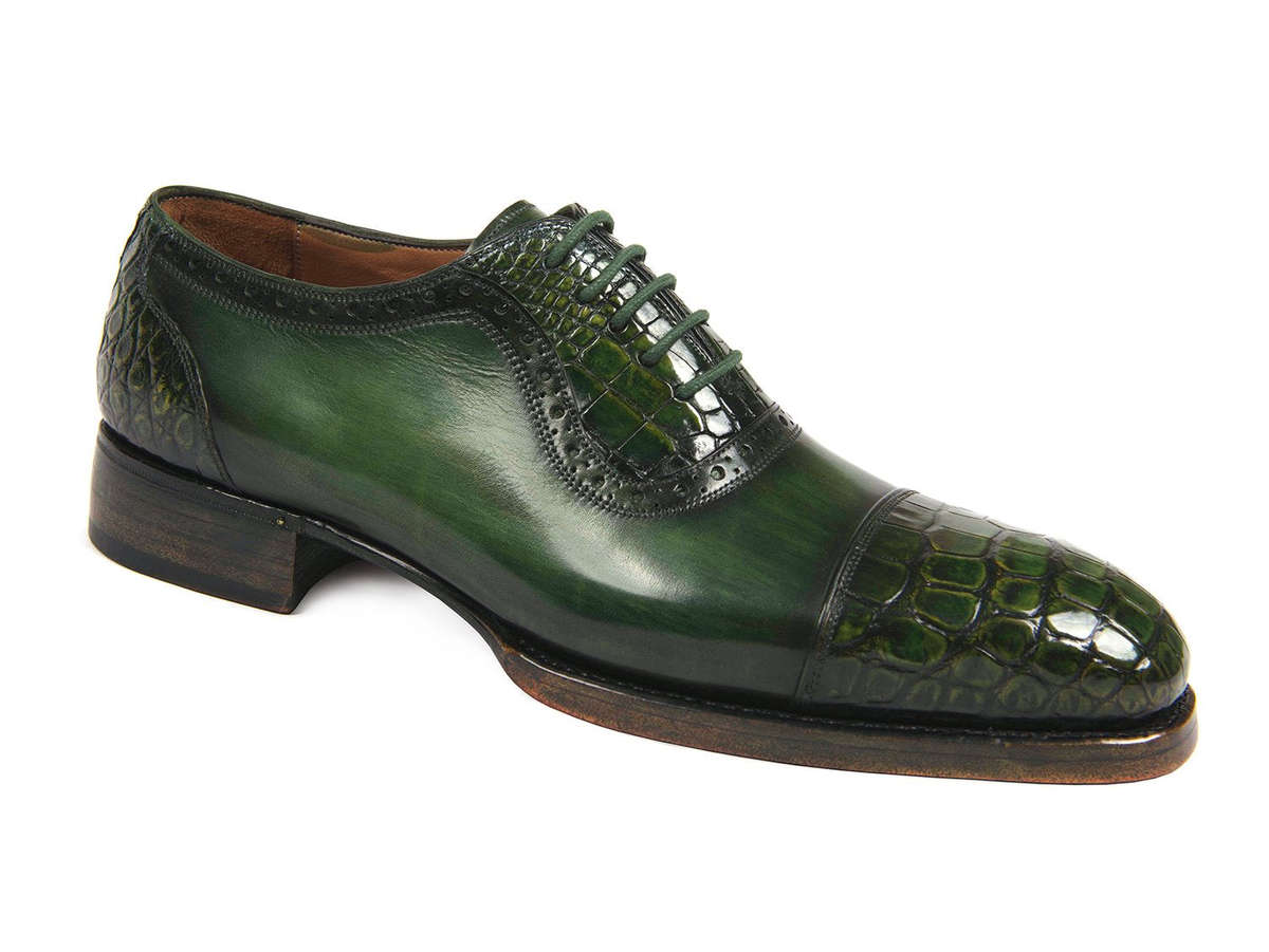 Paul Parkman Green Genuine Crocodile & Calfskin Captoe Oxfords (ID#845-GRN) - EU 41 - US 8 / 8.5