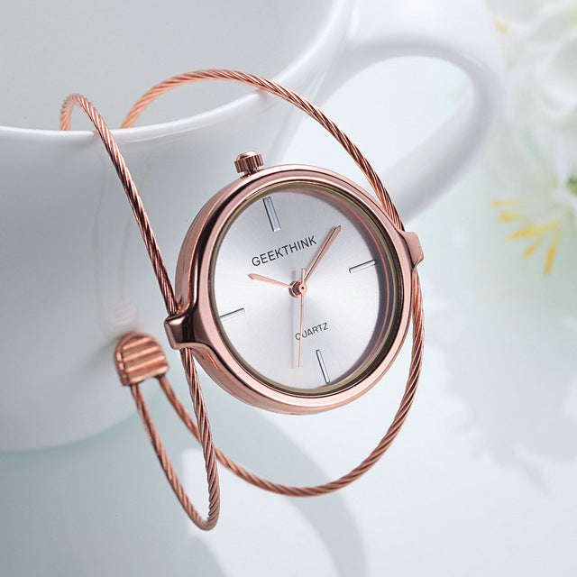 GEEKTHINK Rose Gold Double Ring Wrist Watch - Rose Gold