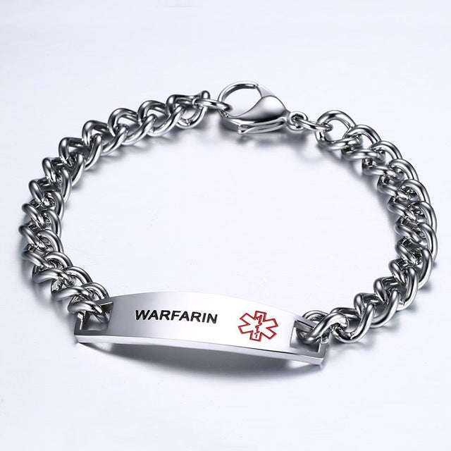 Stainless Steel Medical Alert Bracelet - Warfarin
