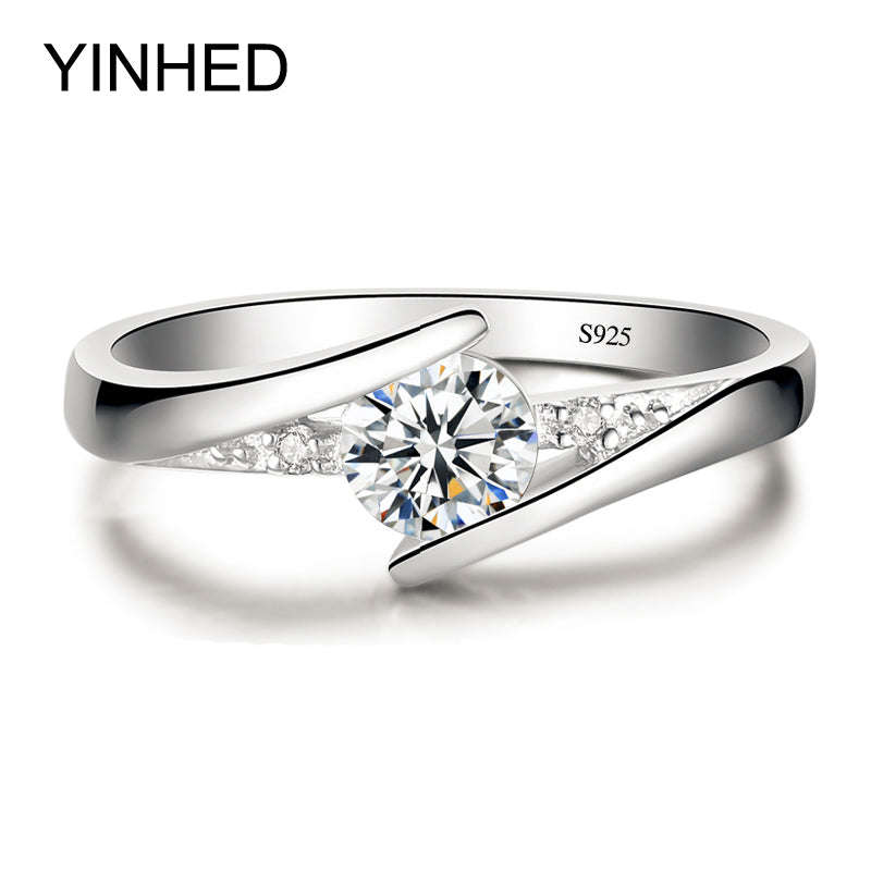YINHED 100% Pure 925 Sterling Silver Ring Set with 0.5 ct CZ - 5
