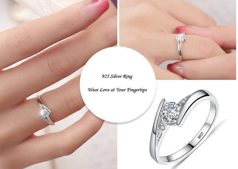 YINHED 100% Pure 925 Sterling Silver Ring Set with 0.5 ct CZ - 5