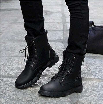 Retro Combat Ankle Boots for Men - black / 7
