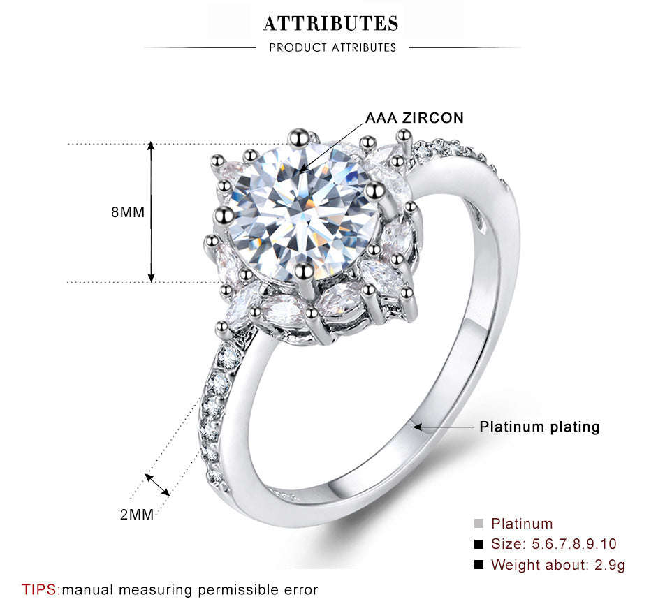 Sparkling Flower Ring with 3ct AAA CZ Zircon Ring - 6