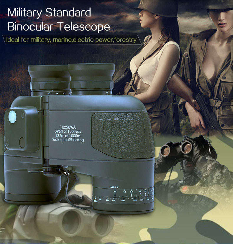 Military 10x50 HD Marine Binoculars with Zoom, Rangefinder, Compass Waterproof