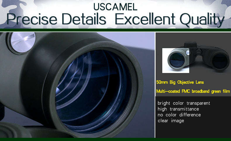 Military 10x50 HD Marine Binoculars with Zoom, Rangefinder, Compass Waterproof