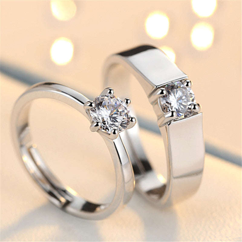Crystal Adjustable Couples Rings - Resizable / Male and Female set