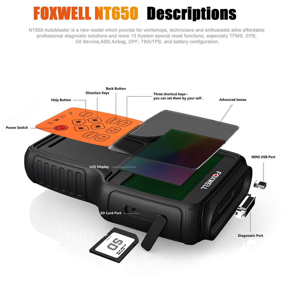 FOXWELL NT650 OBD2 Diagnostic Tool for VW BMW Audi - Swedish