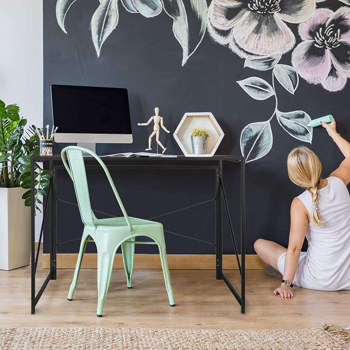 Harper Desk for Home Office and Study, Folding and No Assembly