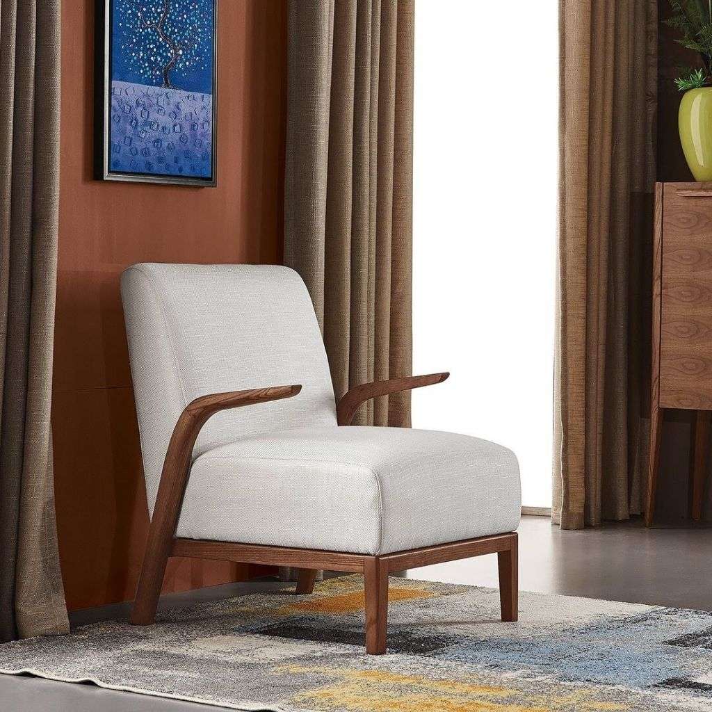 Murano Fabric Occasional Arm-Chair by Sunwings in American Ash-Wood, 4 Colors - Ivory