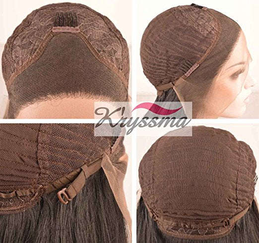 Fashion Ombre Blonde Glueless Lace Front Wigs 2 Tone Color Light Brown Roots #12 Side Part Long N...