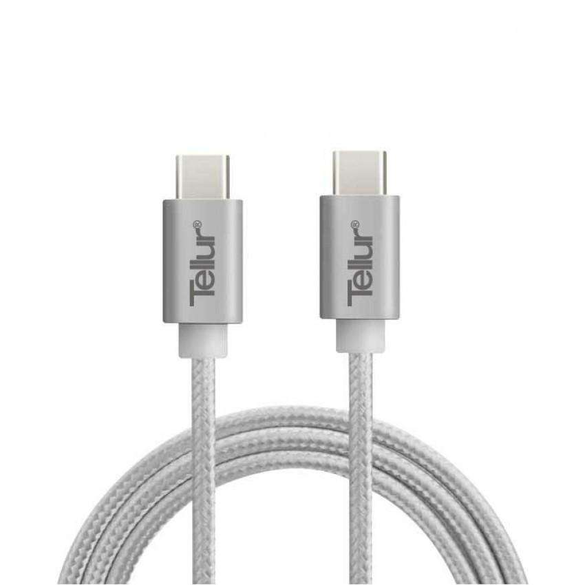 Tellur Data Cable Type C-Type C nylon 1m, silver - Silver / TLL155181