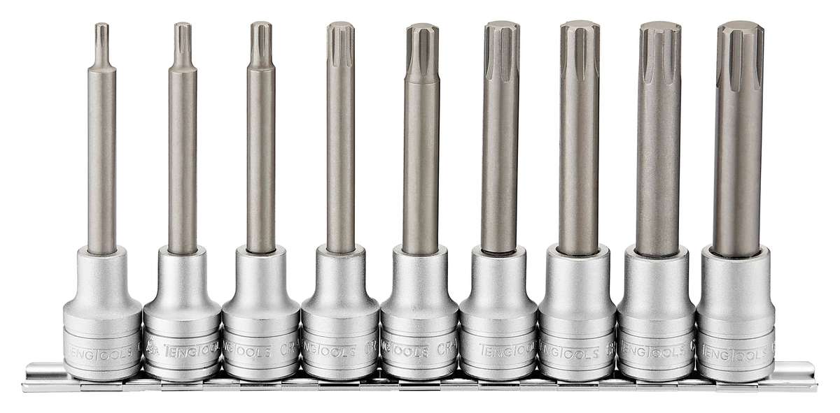 9PC 1/2inch Drive 100mm Long Ribe Bit Socket Set on Clip Rail