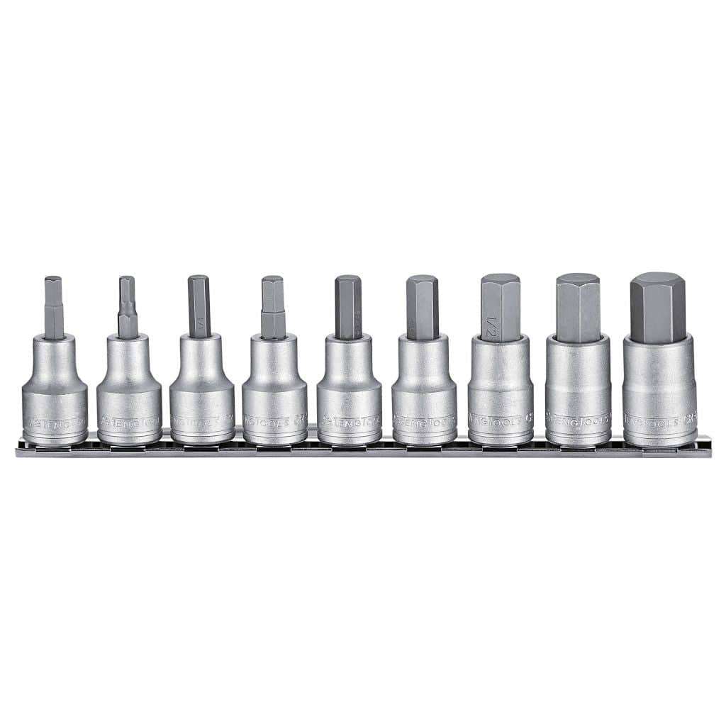 TengTools - 1/2inch Hex Bit Socket Clip Rail Set AF 9 Pieces - M1209AF