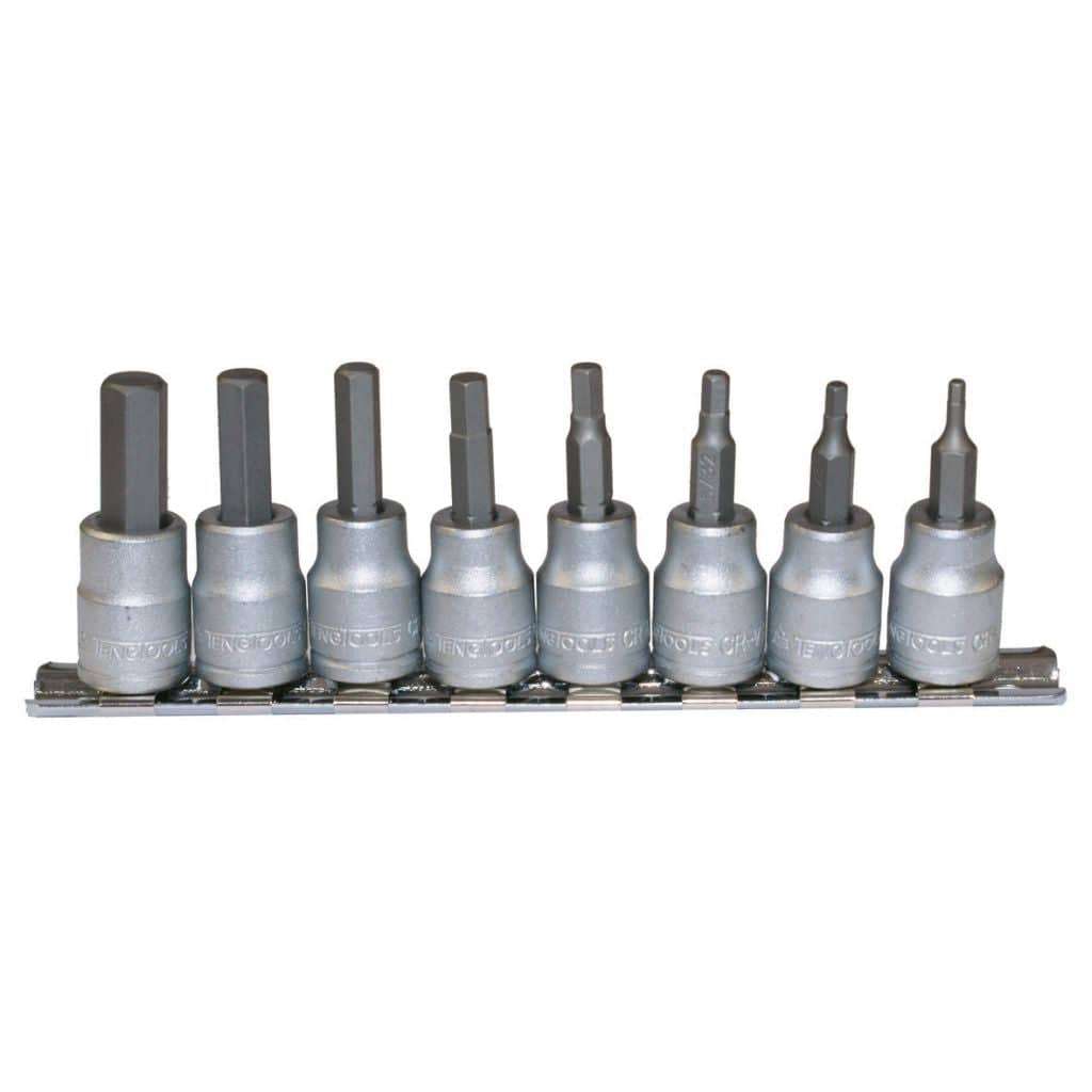 TengTools - 3/8inch Hex Bit Socket Clip Rail Set AF 8 Pieces - M3811