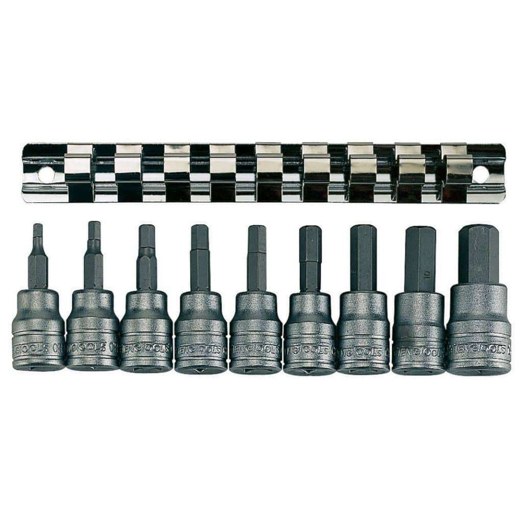 TengTools - 3/8inch Hex Bit Socket Clip Rail Set 9 Pieces - M3812