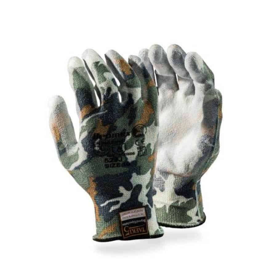 Camo Work Gloves - Polyurethane Coated Palm on Cut5 fibre