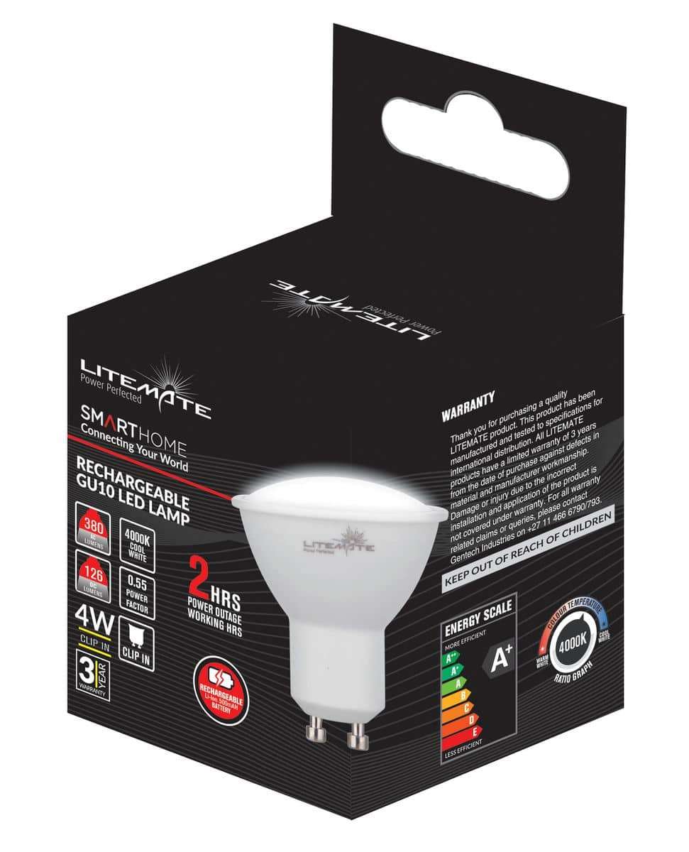 Litemate 10 pack Loadshedding Rechargeable 4W GU10 LED Lamp