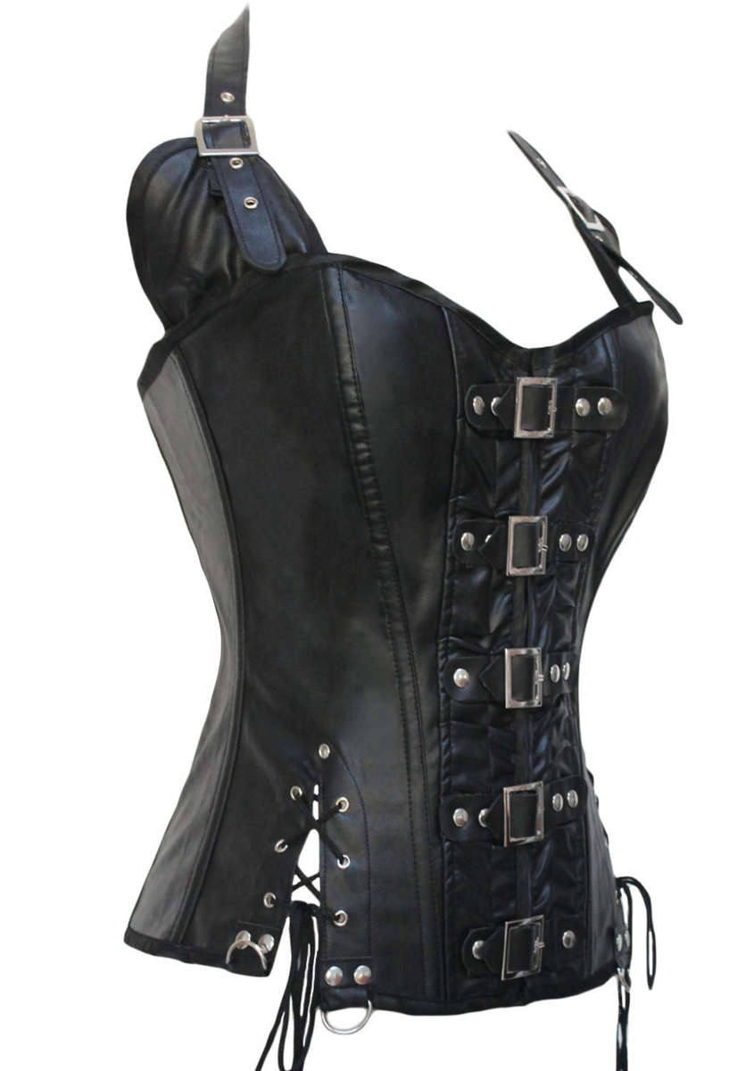 Black Buckle-up Steampunk Corset - Black / M