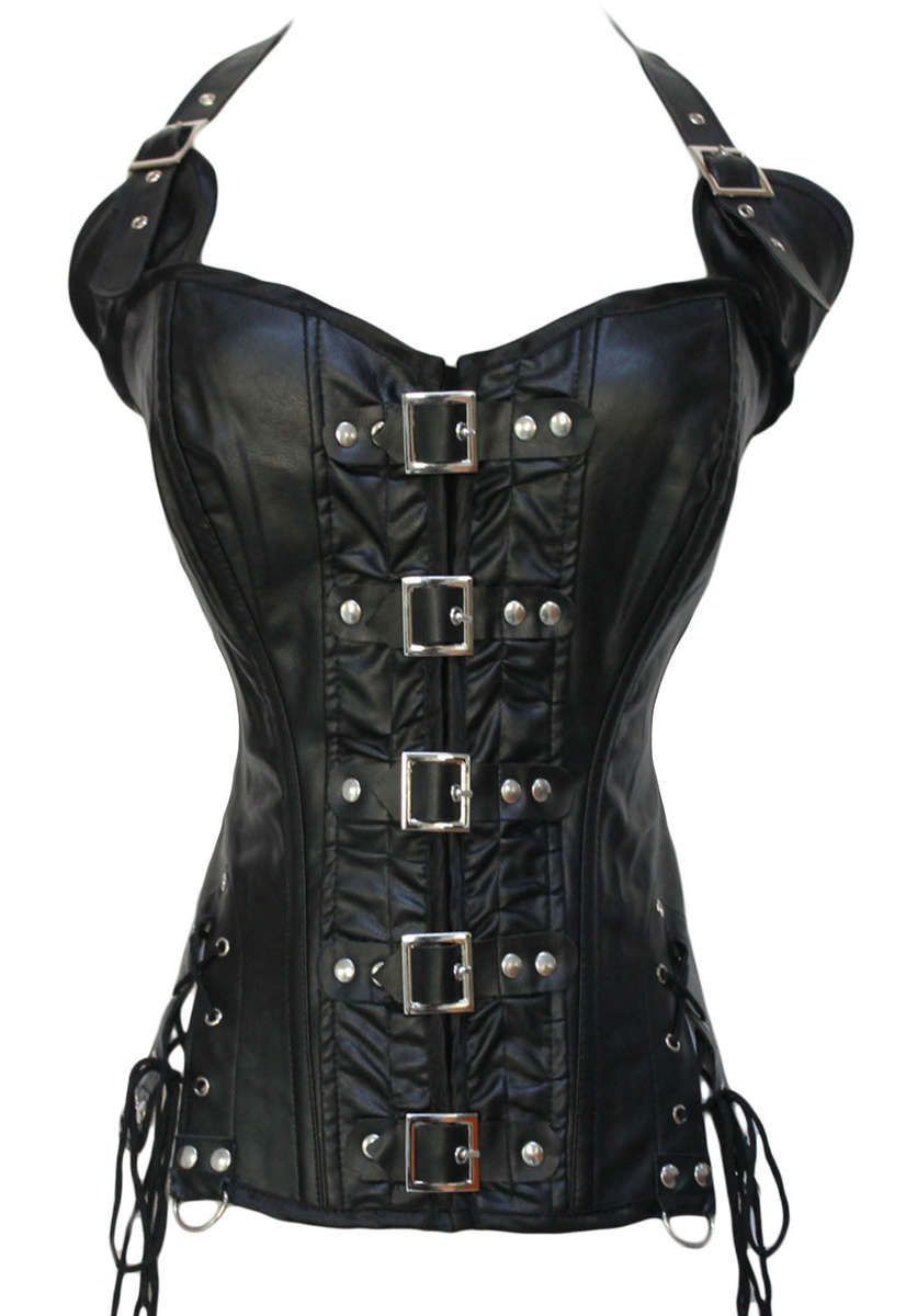 Black Buckle-up Steampunk Corset - Black / M