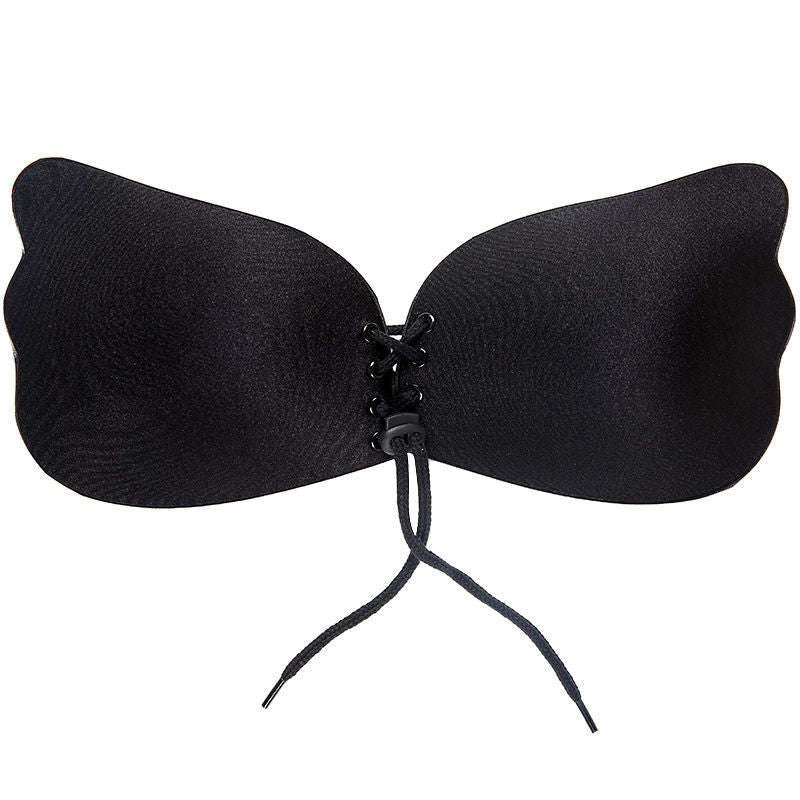 Self Adhesive Push Up Invisible Bra Backless Strapless Silicone Gel Magic Bra Wings - black / A
