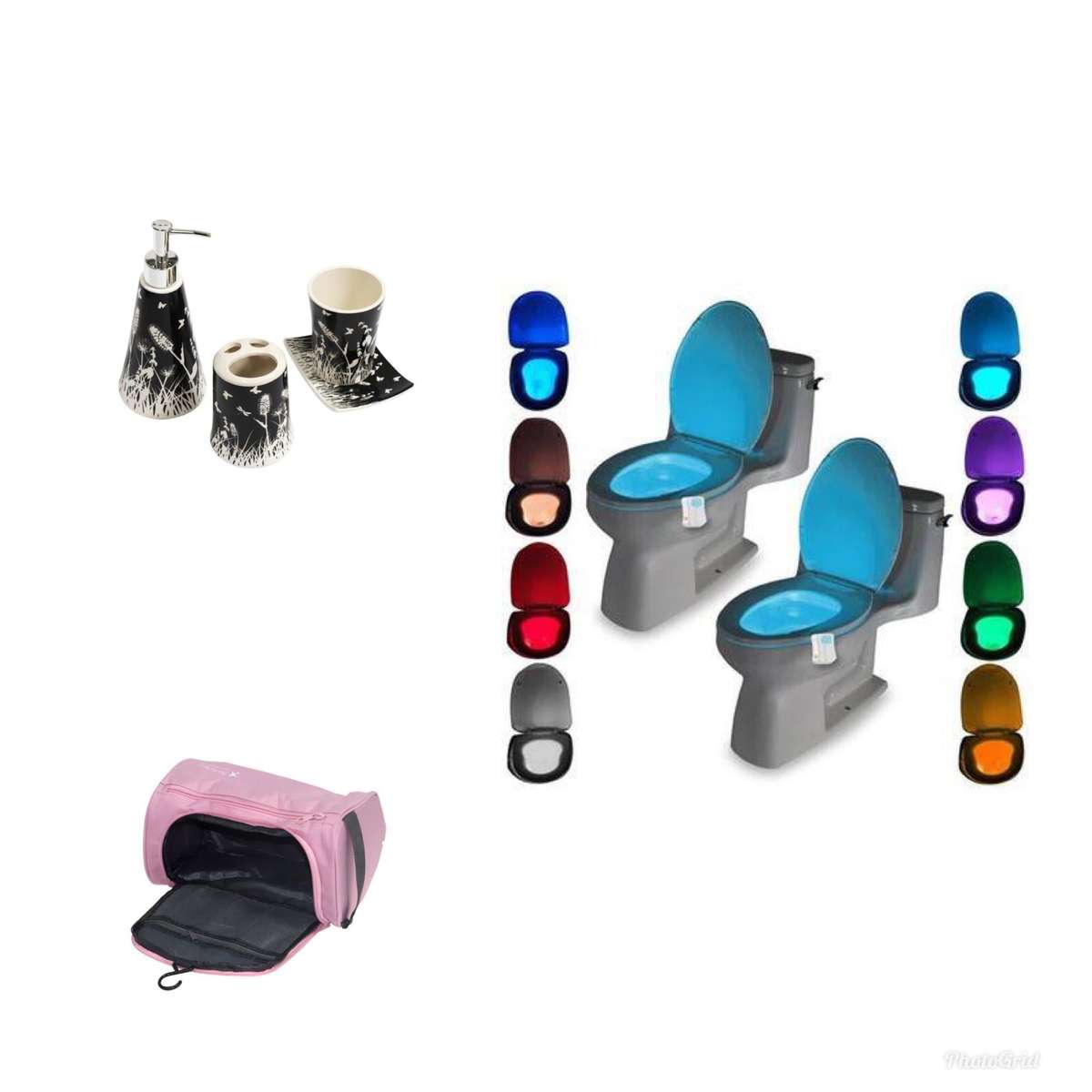 Bathroom Set 4 Piece Toilet LED Light (with motion sensor) and Travel Toiletry Bag