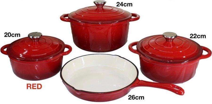 Cast Iron Pots 7pc - Red