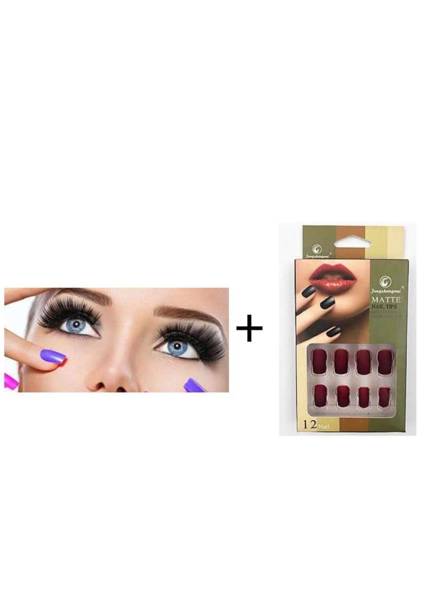 Magnetic Eyelashes, Reusable False Eyelash, 2Pairs (17) + Matte Nails 12pcs