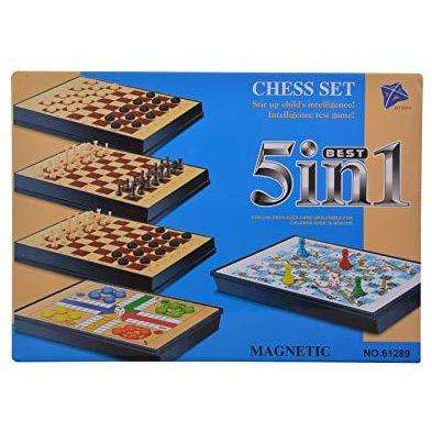 5 in 1 Magnetic Game Set with Chess, Checkers, Snake & Ladders and Ludo