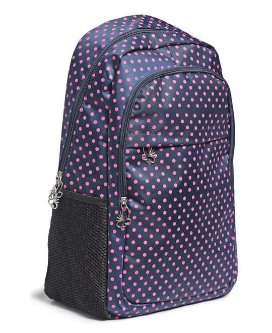 Ladies 100% Polyester Printed Backpack Polkadot Navy
