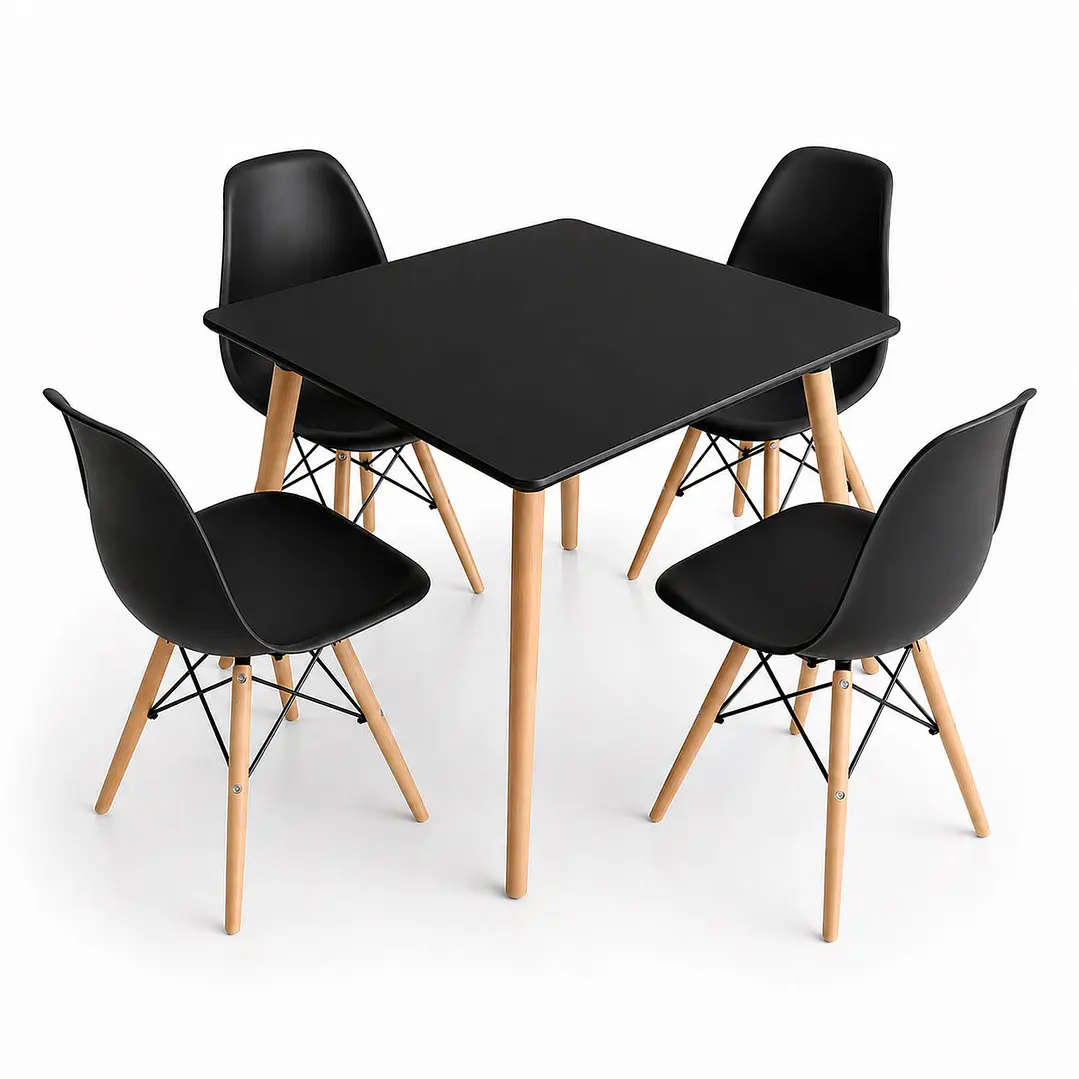 5-Piece Dining Set  Square Table with 4 Chairs (Black)