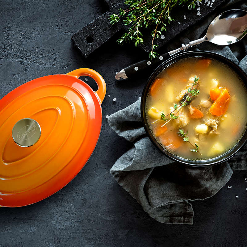 Cast Iron Oval Casserole Dish Pot - Orange