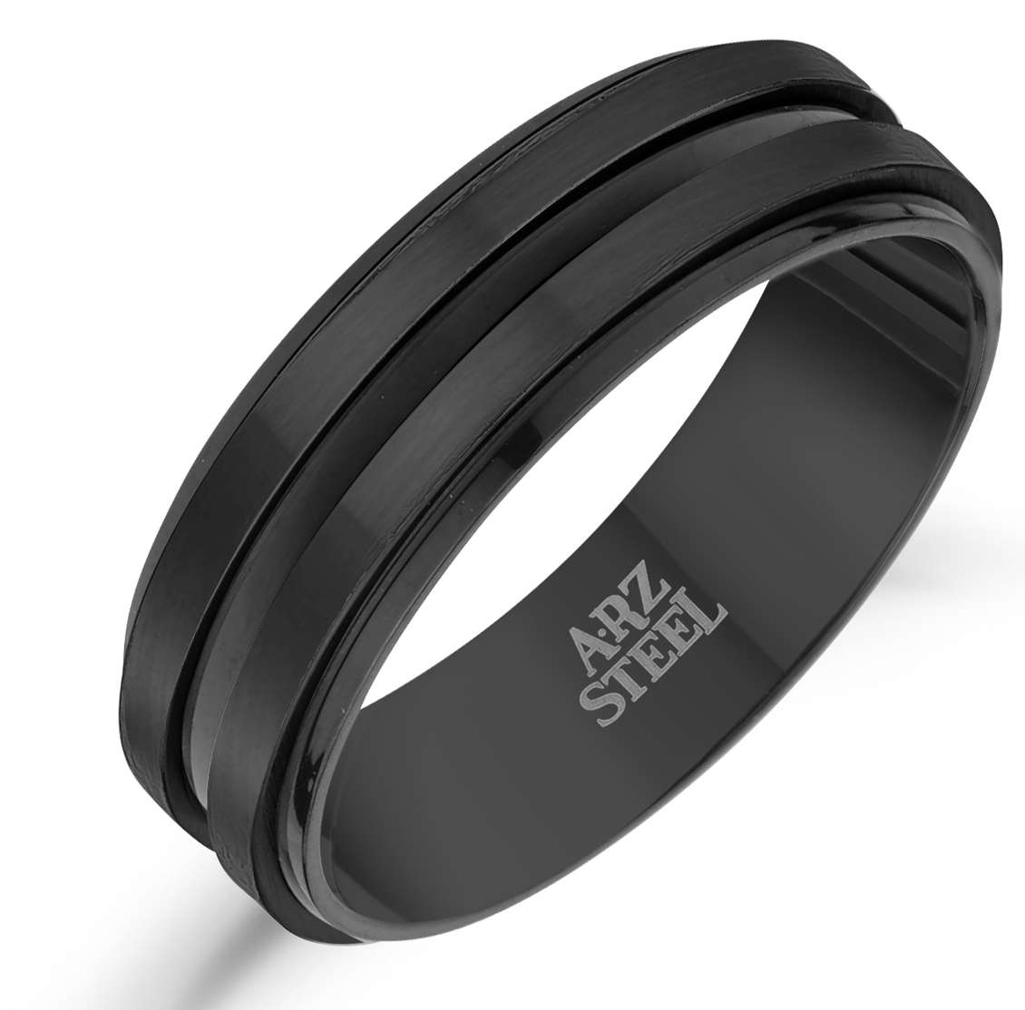 7mm Matte & Shiny Black Steel Ring ARZ-Steel