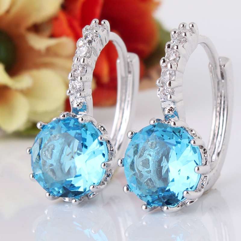 ELEGANCE RANGE! - BEAUTIFUL 18K GOLD FILLED AQUAMARINE LEVERBACK EARRINGS