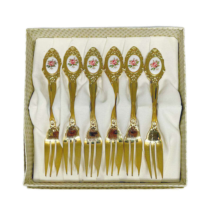 Etrite 24ct Gold Plated Royal Albert Blue Rose Cake Forks