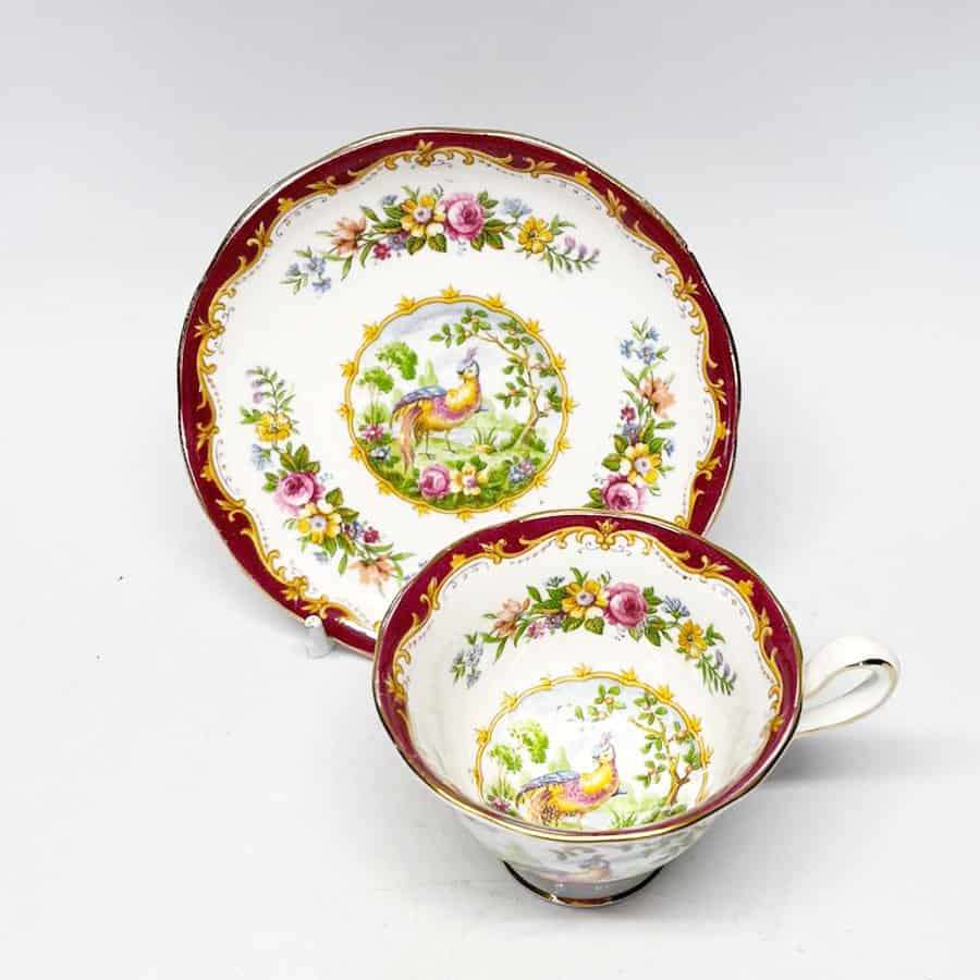 Royal Albert Chelsea Bird Maroon Demitasse Duo