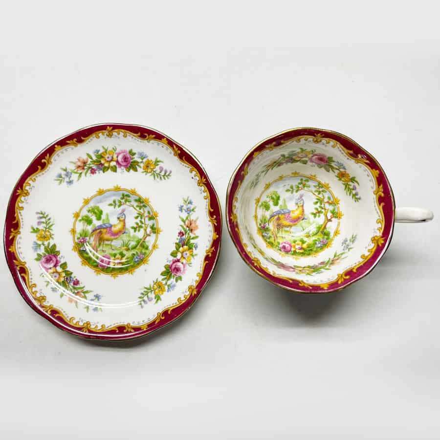 Royal Albert Chelsea Bird Maroon Demitasse Duo