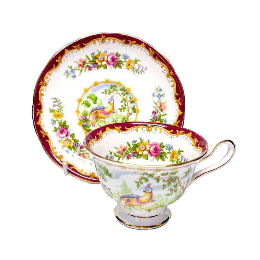 Royal Albert Chelsea Bird Maroon Demitasse Duo