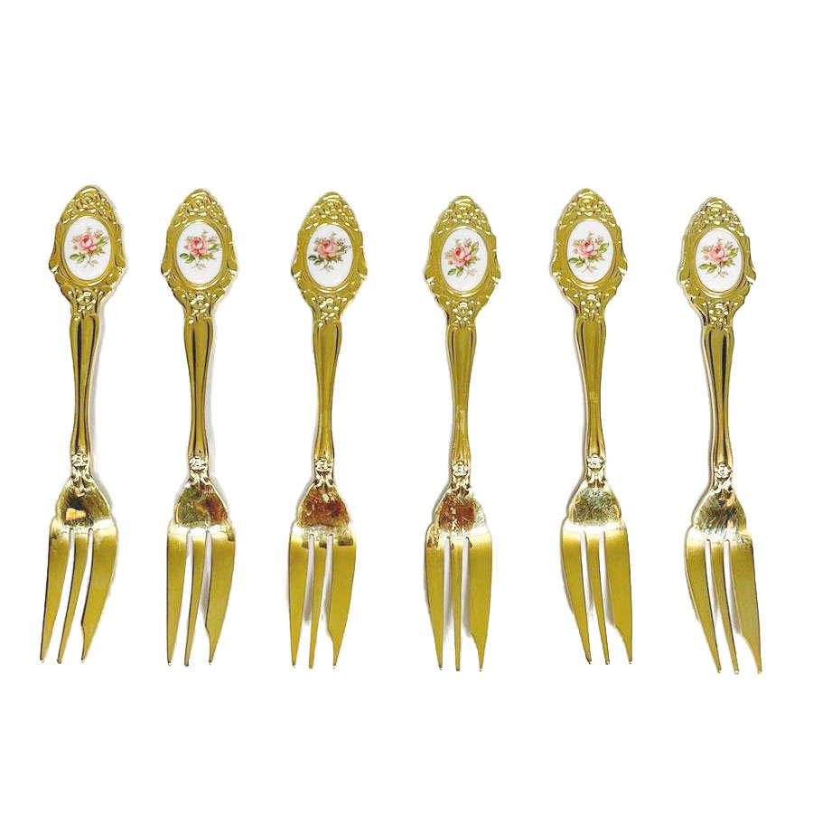 Eetrite 24ct Gold Plated Royal Albert Moss Rose Cake Forks