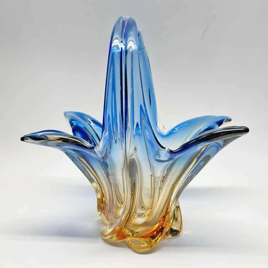 Murano Amber Blue Glass Basket 20th