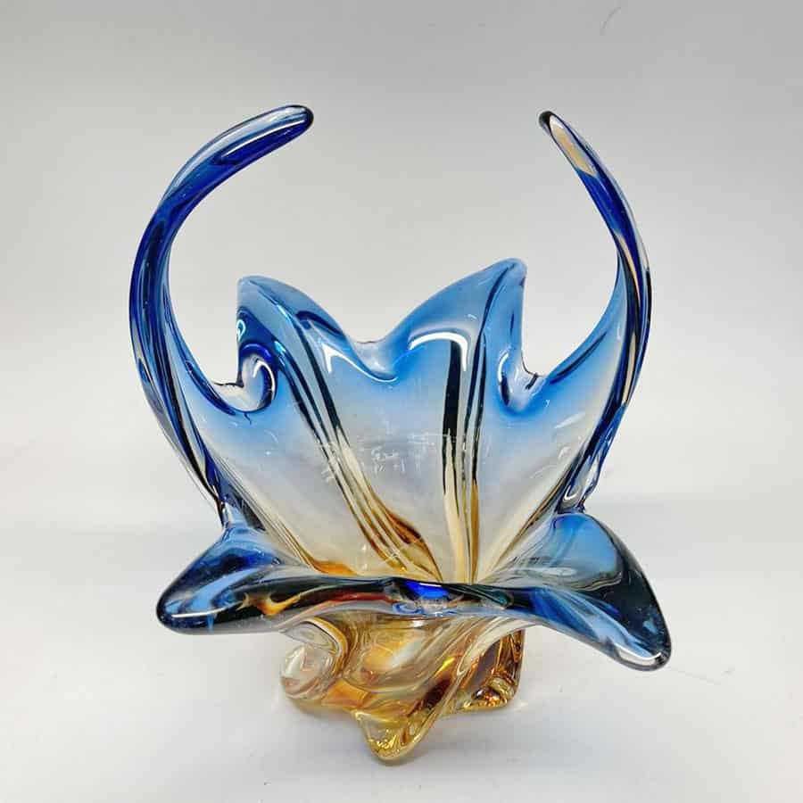 Murano Amber Blue Glass Basket 20th