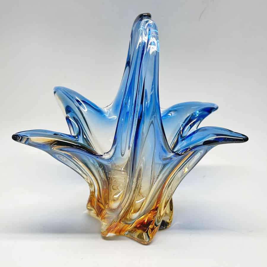 Murano Amber Blue Glass Basket 20th