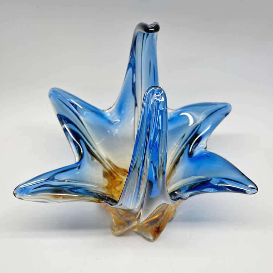 Murano Amber Blue Glass Basket 20th