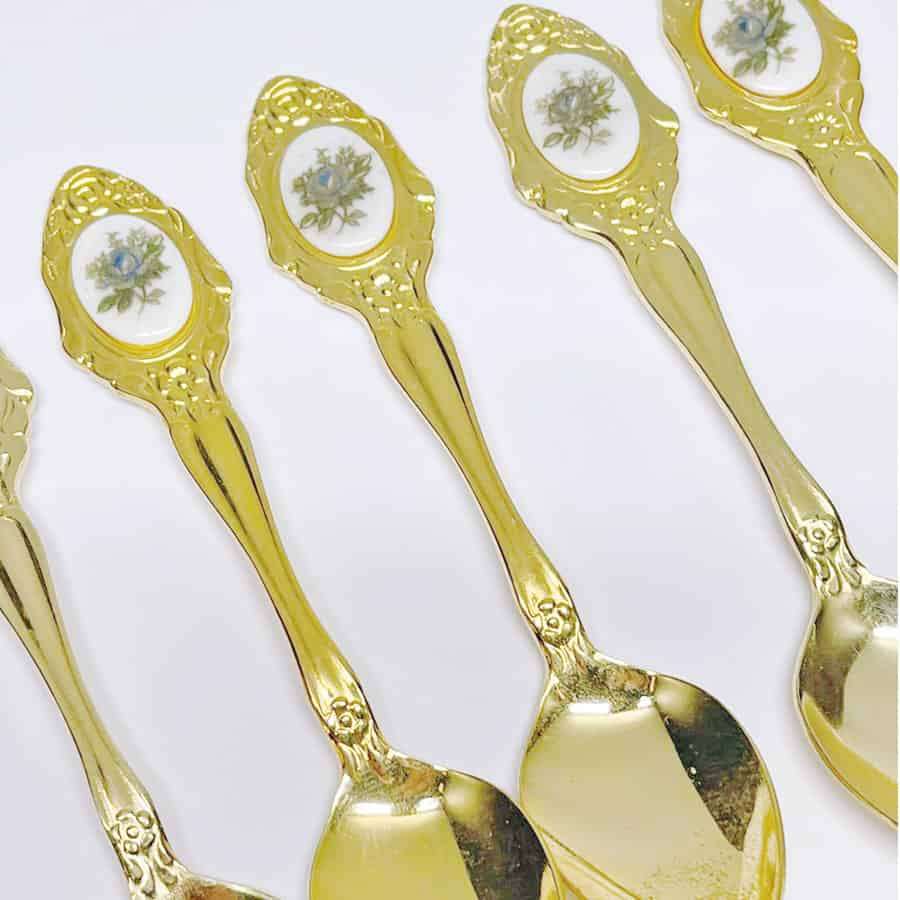 Eetrite 24ct Gold Plated Royal Albert Moonlight Rose Tea Spoons