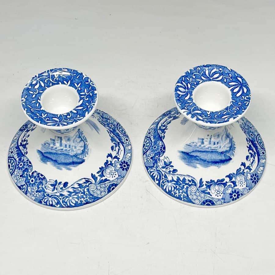 Pair of Copeland Spode Blue Italian Candlesticks