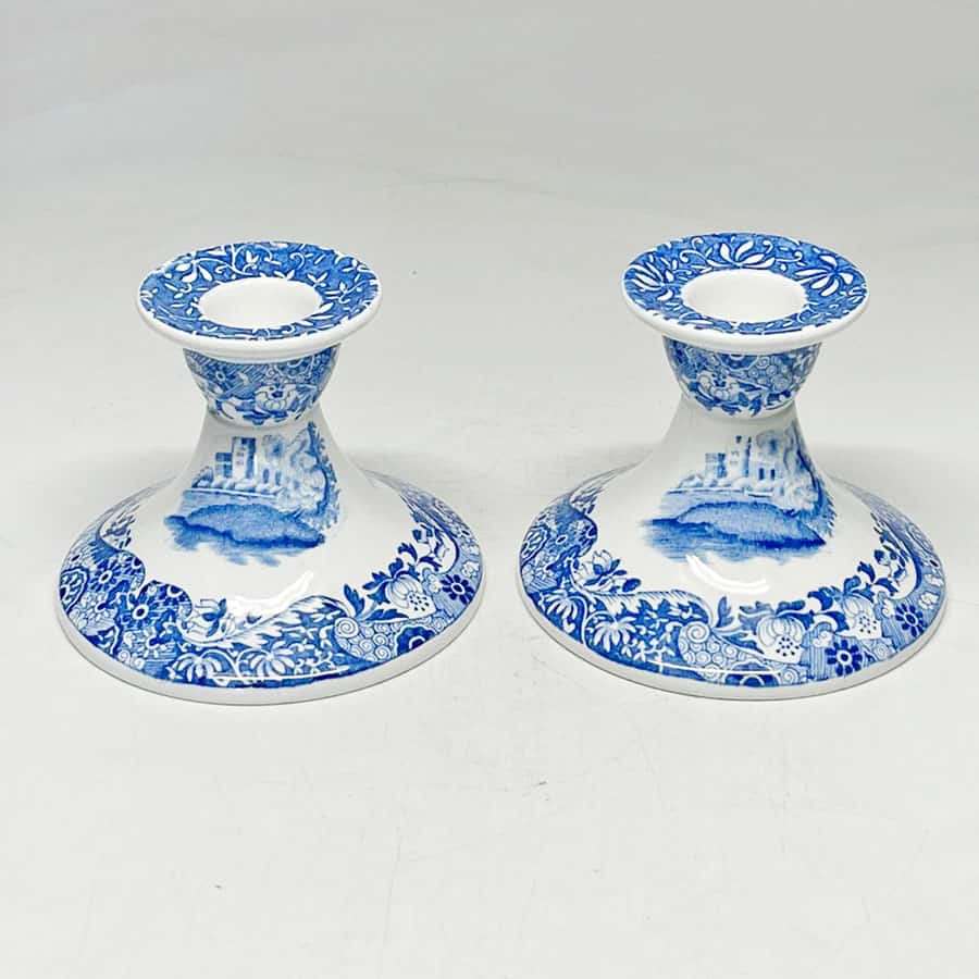 Pair of Copeland Spode Blue Italian Candlesticks