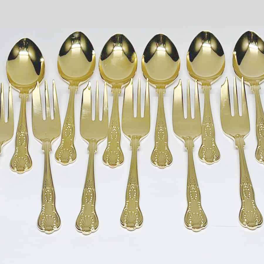 Eetrite 24ct Gold Plated Royal Albert Kings Pattern Tea and Cake Fork Set
