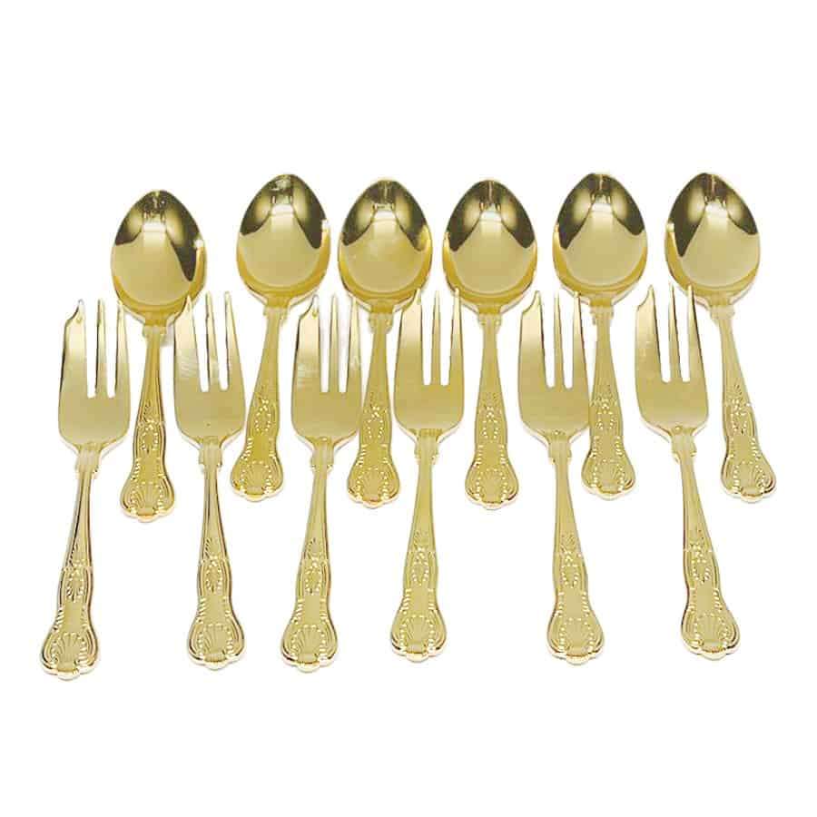Eetrite 24ct Gold Plated Royal Albert Kings Pattern Tea and Cake Fork Set