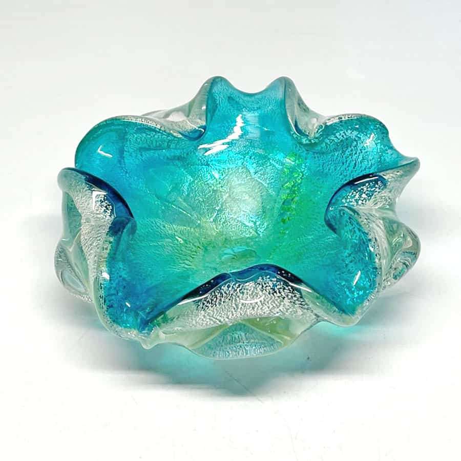 Murano Turquoise Green Free Glass Form Ashtray